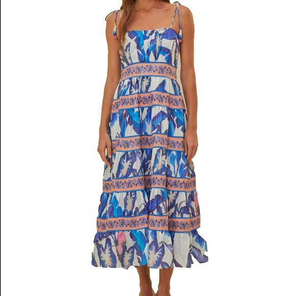 Farm Rio Foliage Printed Tiered Cotton Midi Dress - Picture 2 of 15